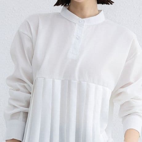 白シャツ 上品プリーツ切替チュニック
