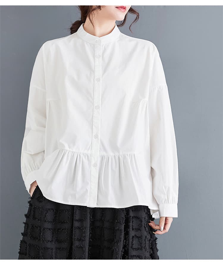 白色ふんわり袖フリル裾チュニックシャツ