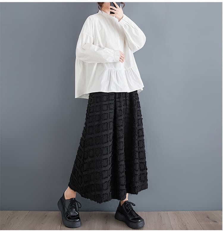 白色ふんわり袖フリル裾チュニックシャツ