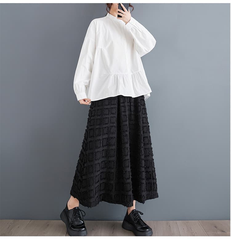 白色ふんわり袖フリル裾チュニックシャツ