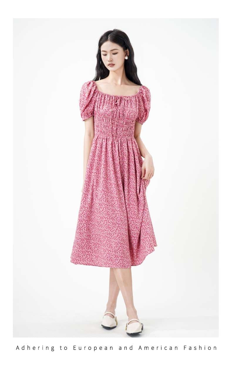 チュニック ふんわり袖のスモッキングワンピース