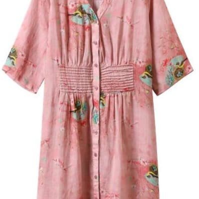花柄シアー素材 プリーツ切替チュニックワンピース