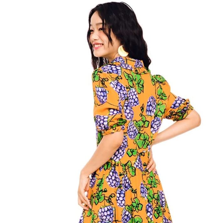 ぶどう柄シアーチュニックワンピース