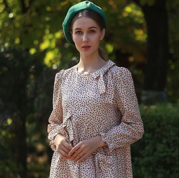 小花柄チュニックワンピース ベレー帽付き