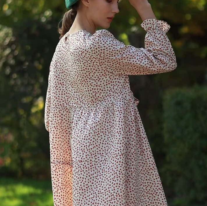 小花柄チュニックワンピース ベレー帽付き