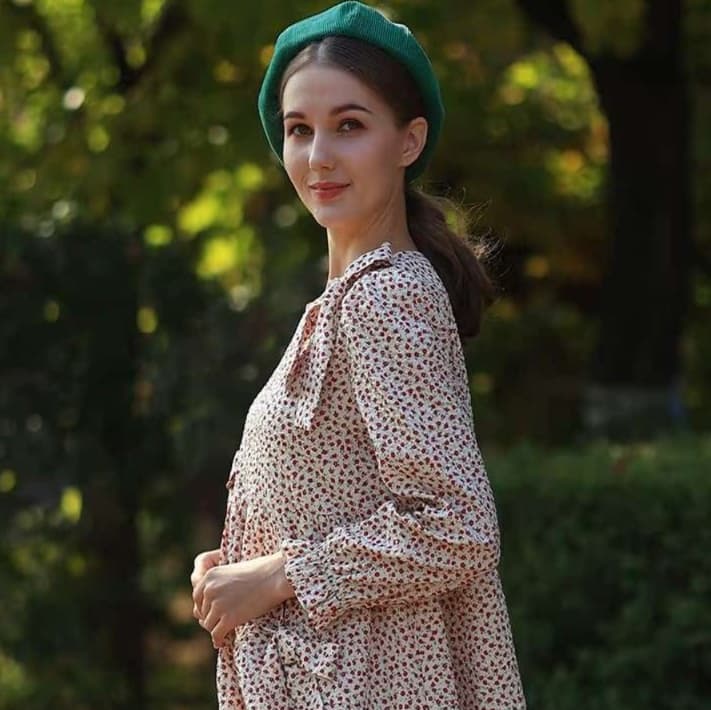 小花柄チュニックワンピース ベレー帽付き