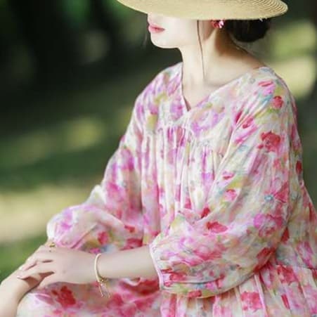 草花舞う ふんわりギャザーチュニックワンピース