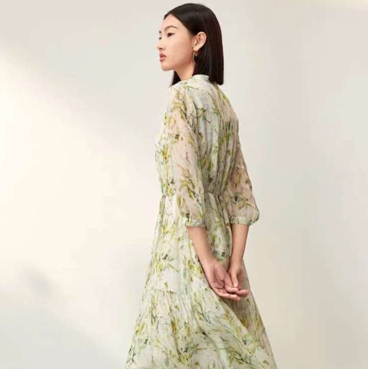 チュニック 優美な草花模様シフォンワンピース