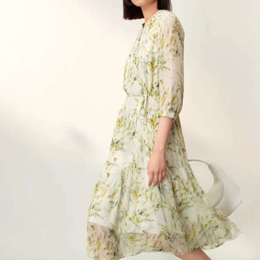 チュニック 優美な草花模様シフォンワンピース