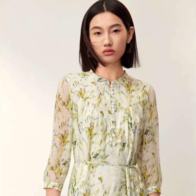チュニック 優美な草花模様シフォンワンピース