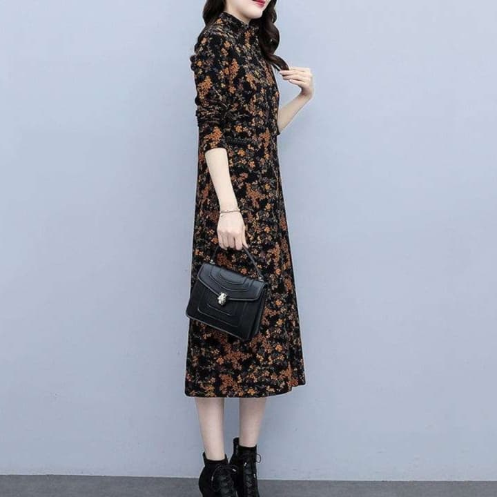 花柄プリント ハイネックチュニックワンピース