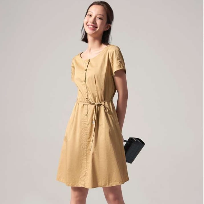 シンプル優美 フロントボタン チュニックワンピース