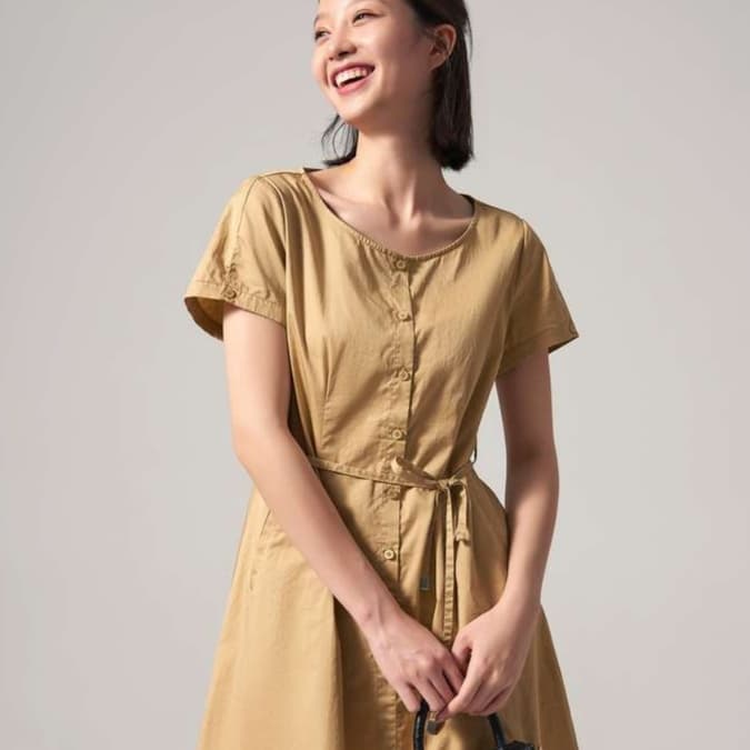 シンプル優美 フロントボタン チュニックワンピース