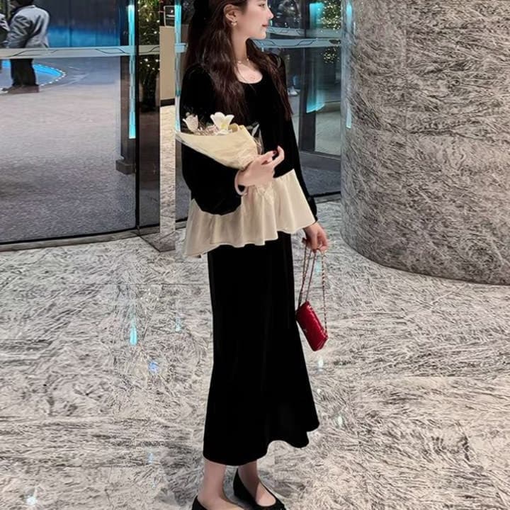 シフォンフリル 切替えチュニックワンピース