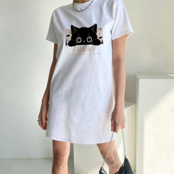 のぞき見ねこちゃん チュニックワンピース