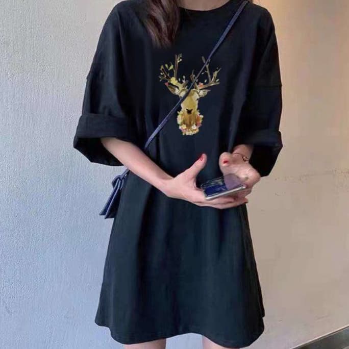 森の鹿刺繍チュニック