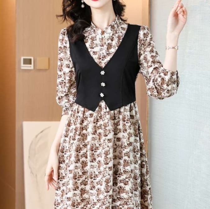 花柄ベスト付きチュニックワンピース
