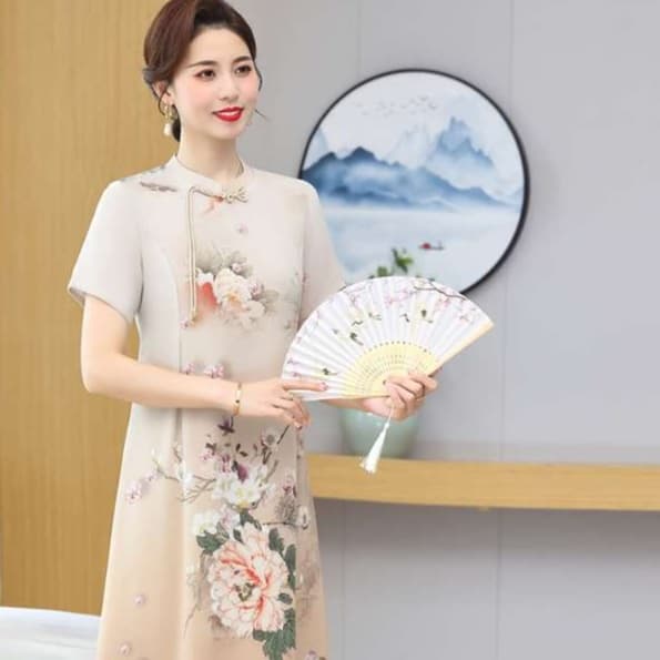 チュニック 優美な花柄チャイナワンピース