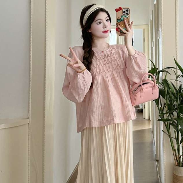 花柄レース編みチュニックセーター