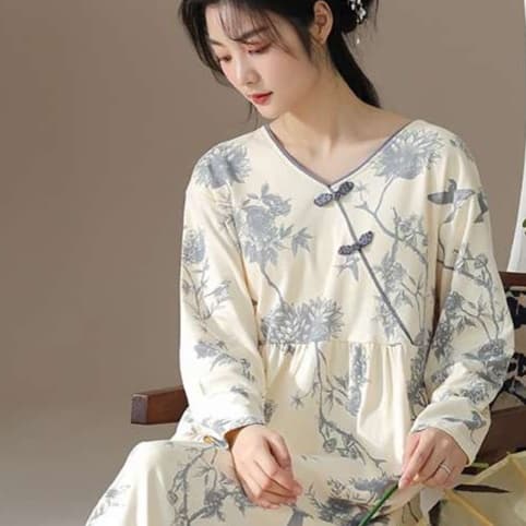 花柄刺繍入り チャイナ風チュニックワンピース