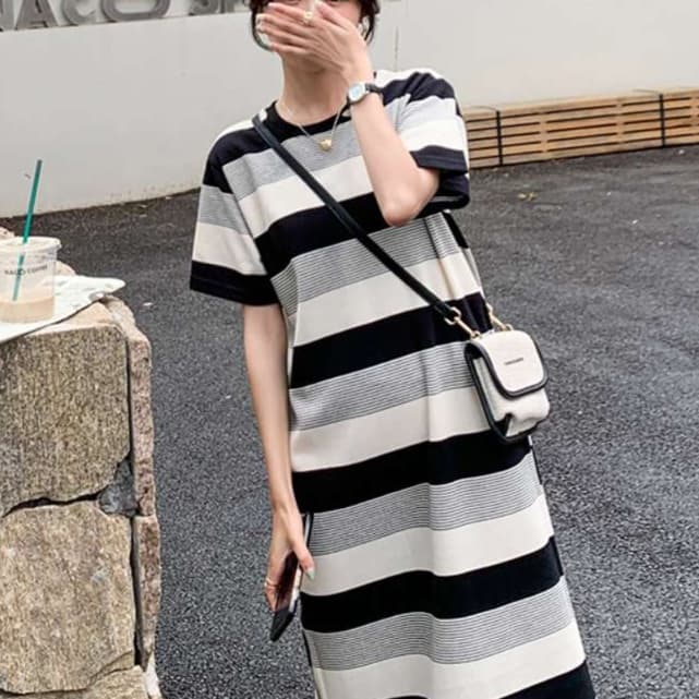 ゆるふわボーダーチュニックワンピース