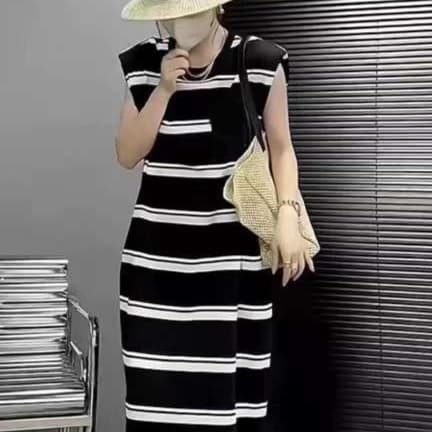 ゆったりボーダーチュニックワンピース