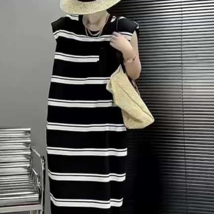 ゆったりボーダーチュニックワンピース
