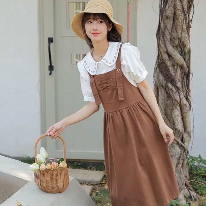 ふんわり襟付きチュニックワンピース
