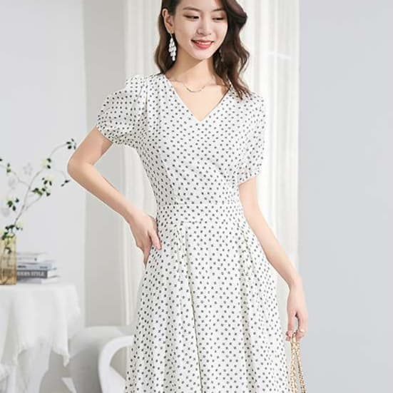 レトロ小紋柄チュニックワンピース