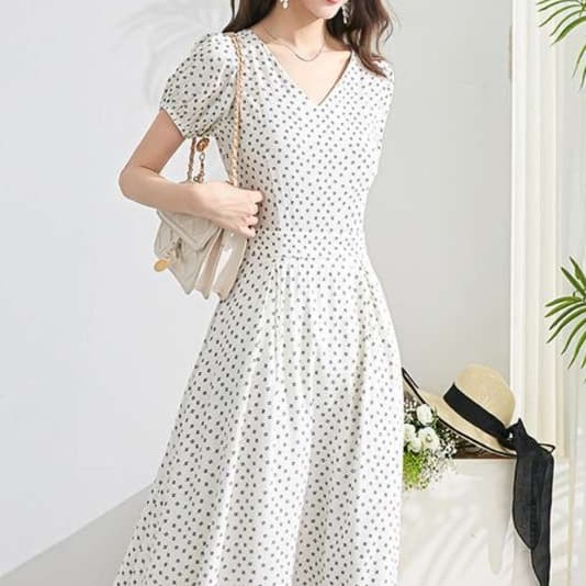 レトロ小紋柄チュニックワンピース