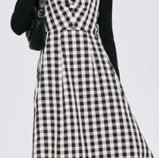 長袖チェック柄チュニックワンピース