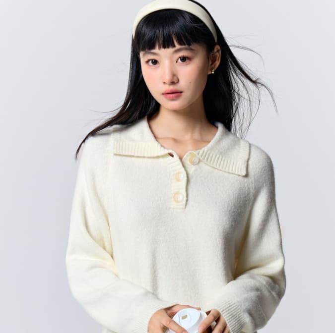 チュニック リブニットポロワンピ ミモレ丈 ゆったりデザイン
