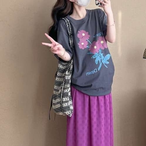 花とヤシの木プリントチュニック