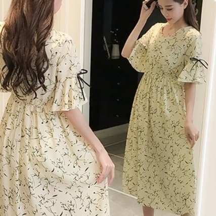 花柄チュニック フレア袖ワンピース