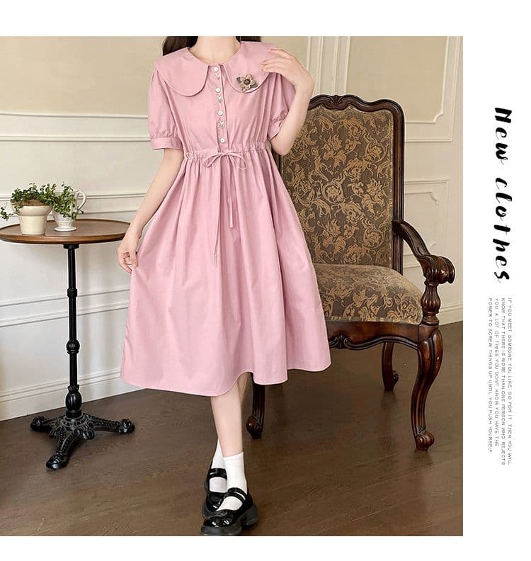 レトロ調うさぎブローチ付きチュニックワンピース