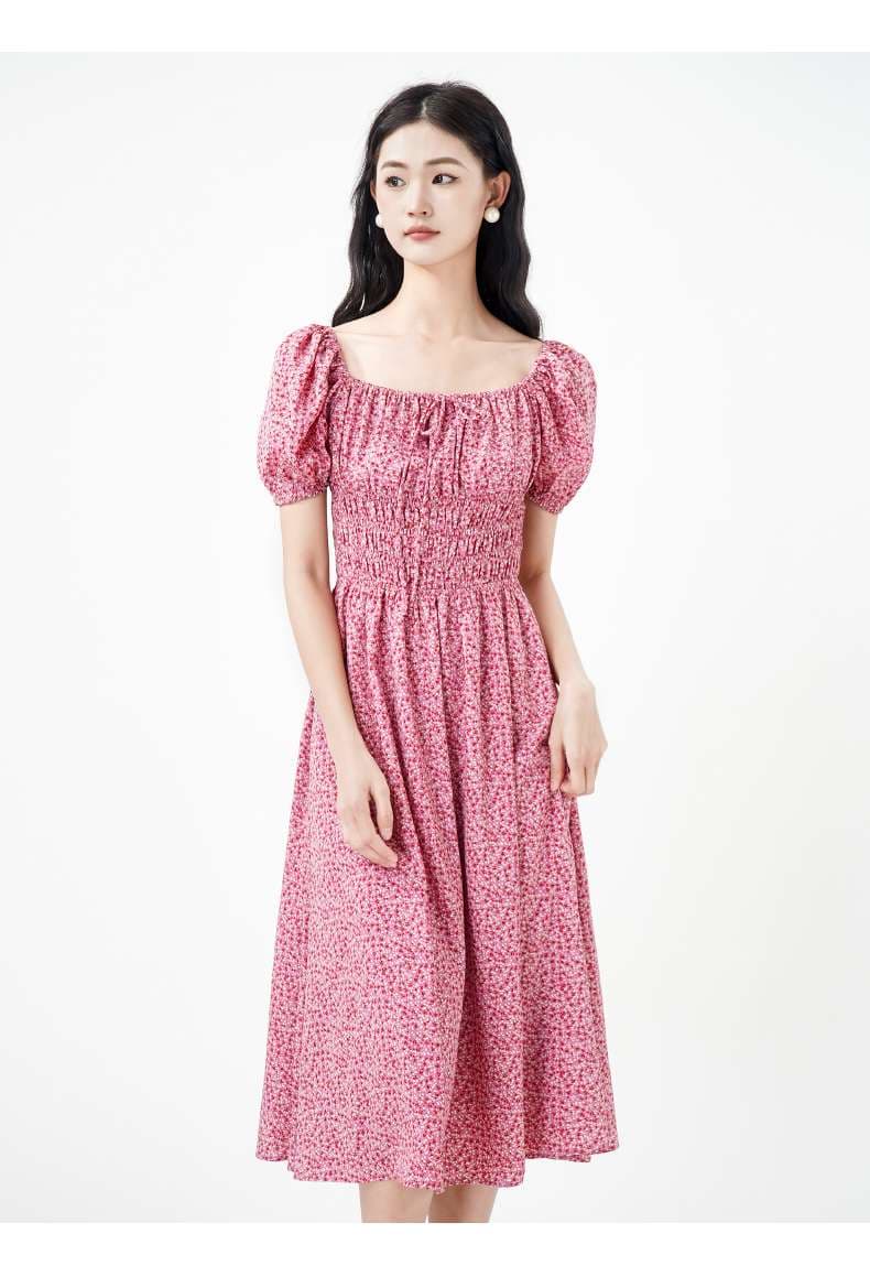 チュニック ふんわり袖のスモッキングワンピース