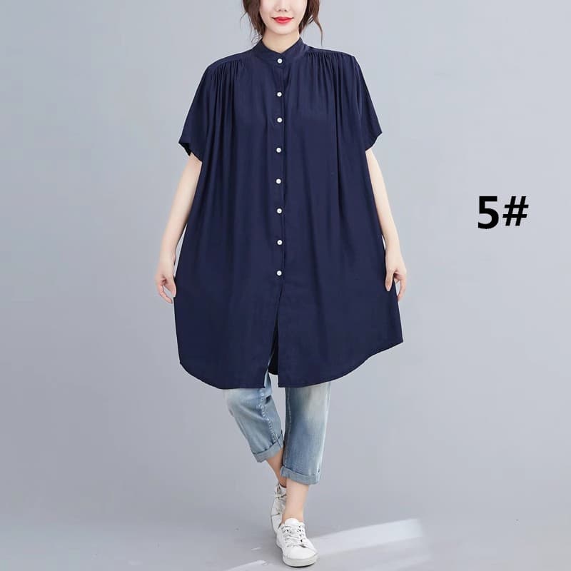 夏のゆったり半袖チュニックシャツ 無地