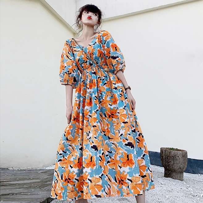 花柄シフォンチュニックワンピース