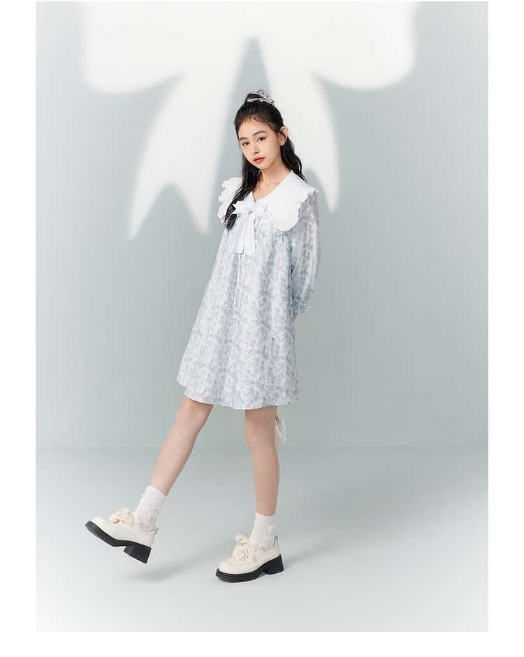 フリル襟リボン付きチュニックワンピース