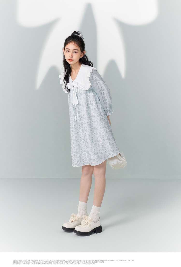 フリル襟リボン付きチュニックワンピース