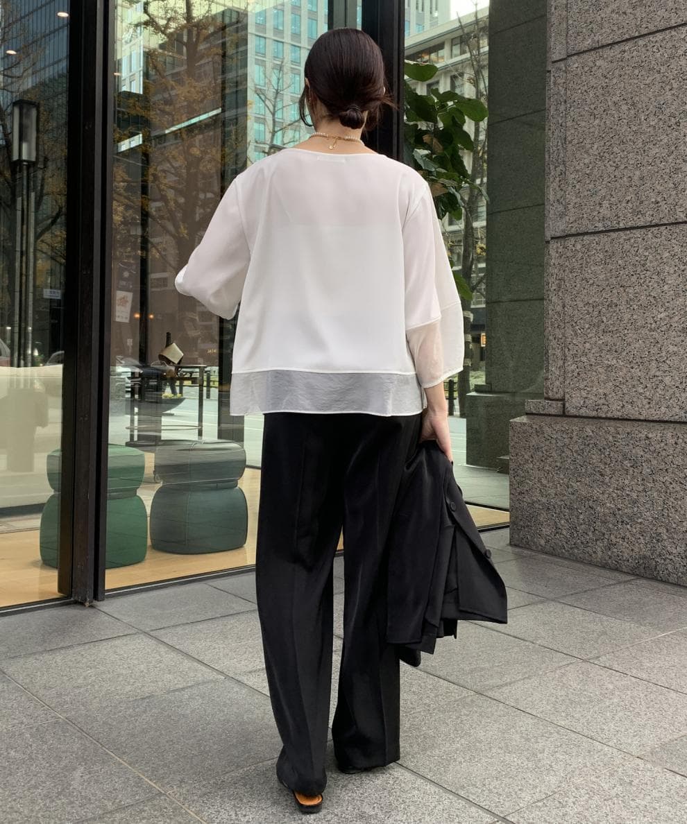 重ね着風七分袖シフォンチュニック