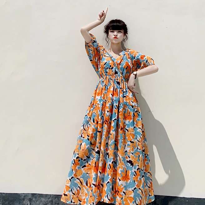 花柄シフォンチュニックワンピース