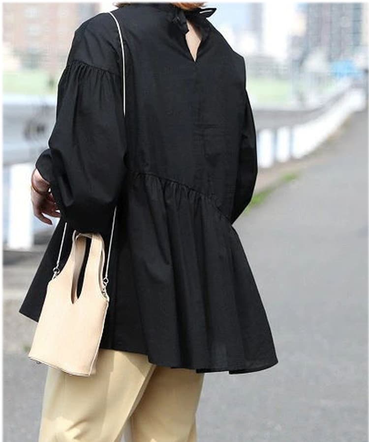 ふんわり袖チュニック長袖ブラウス体系カバー着回しシャツ