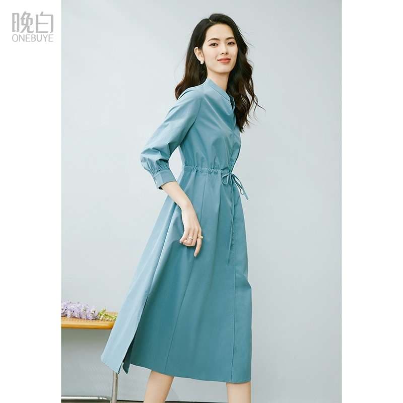 優美なデザイン 七分袖チュニックワンピース