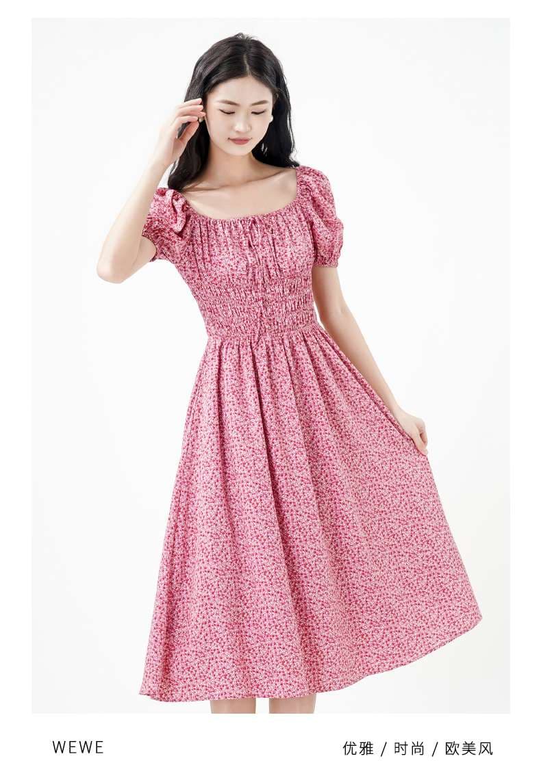 チュニック ふんわり袖のスモッキングワンピース