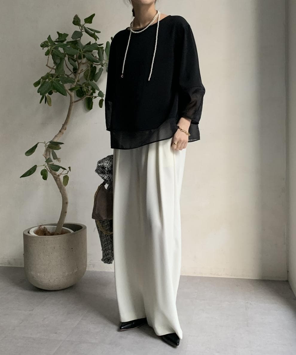 重ね着風七分袖シフォンチュニック