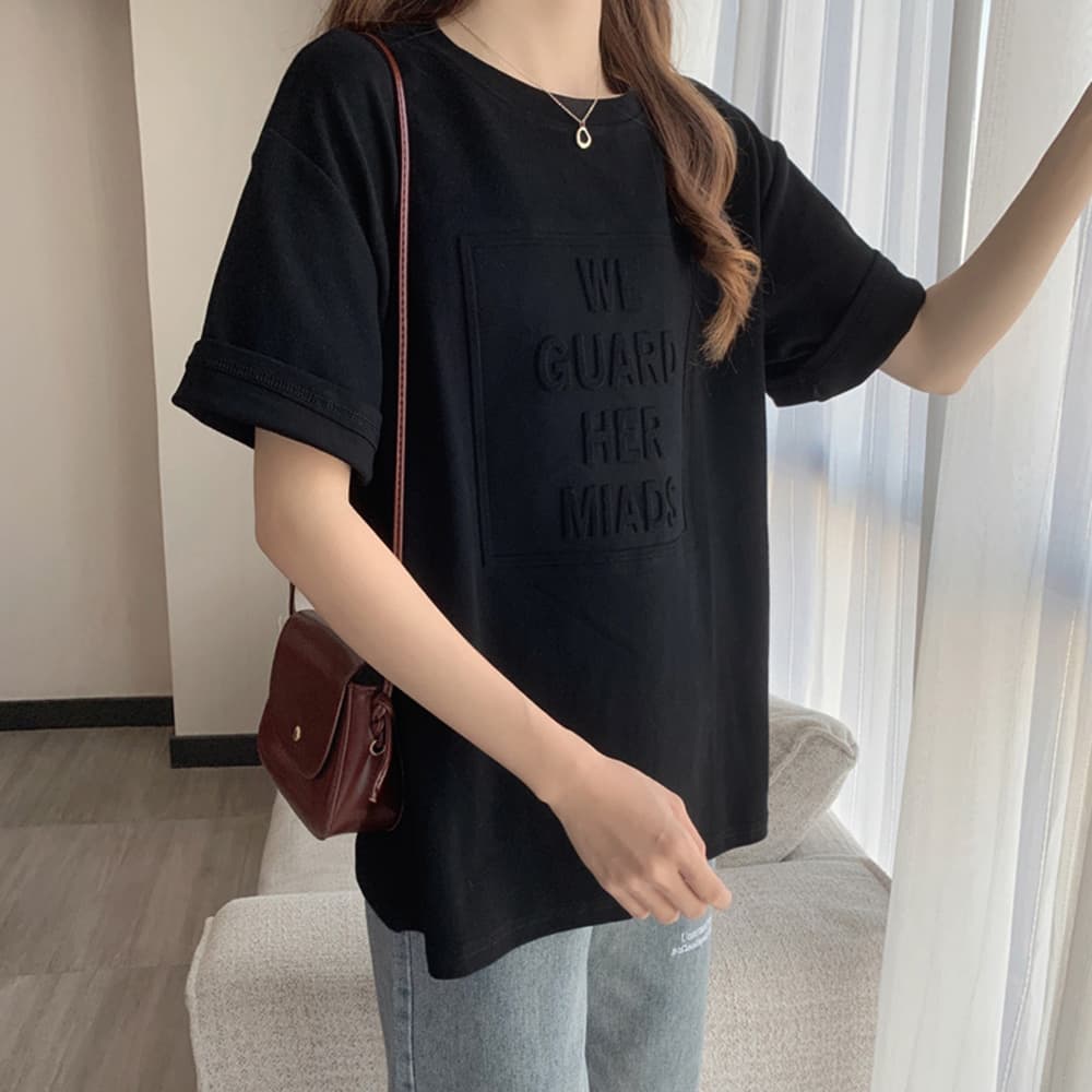 立体プリントロゴ チュニック半袖シャツ