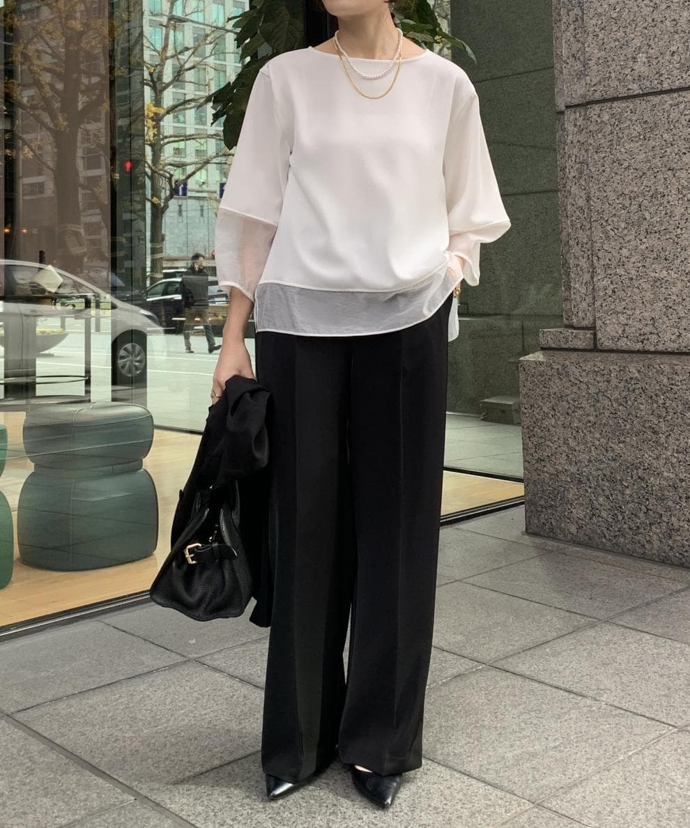 重ね着風七分袖シフォンチュニック