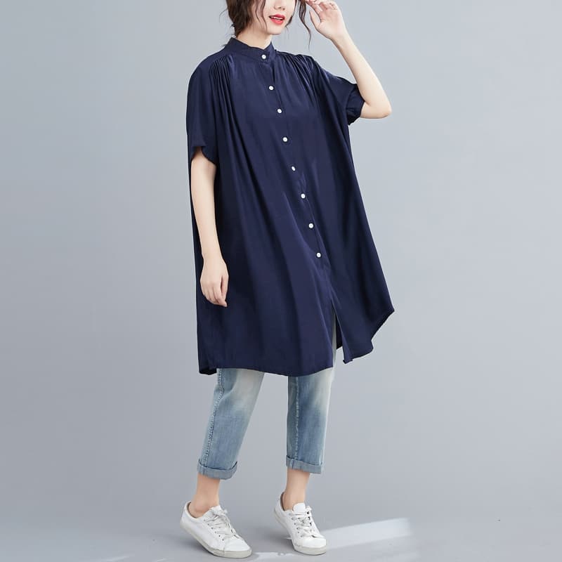 夏のゆったり半袖チュニックシャツ 無地