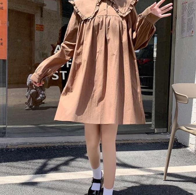 ふんわりフリル襟チュニックワンピース